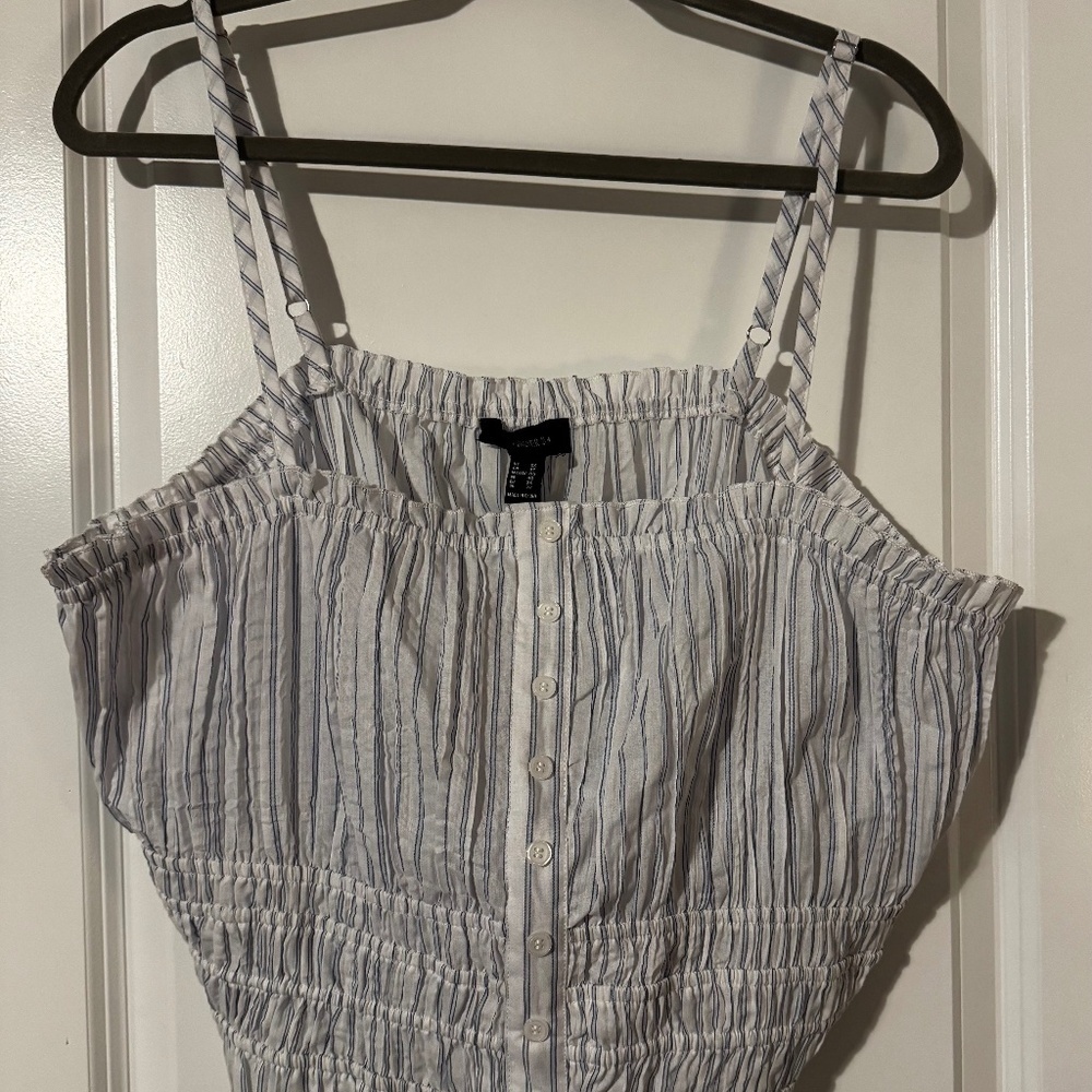 Forever 21 Crop Button Down Shirt Blue and White Striped